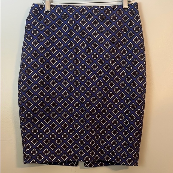 Express Blue with Red/White Geometric Print Lined Pencil Skirt Size 8 - Picture 1 of 13